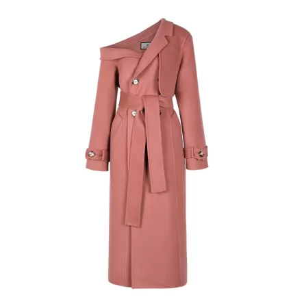 Double Woolen Coat Woman's Upmarket Coat One Shoulder Overcoat