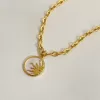 Vintage 3D Sun Moon Circular Coin Necklace Mother Shell Pendant Jewelry Titanium Steel Furnace True Gold Electroplating 18k