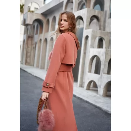 Double Woolen Coat Woman's Upmarket Coat One Shoulder Overcoat