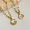 Vintage 3D Sun Moon Circular Coin Necklace Mother Shell Pendant Jewelry Titanium Steel Furnace True Gold Electroplating 18k