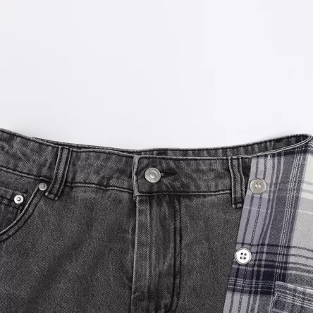 Denim skirt for women's summer new irregular plaid patchwork high waisted short skirt