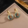Retro painted daisy patterned titanium steel non fading jewelry set for women's necklaces