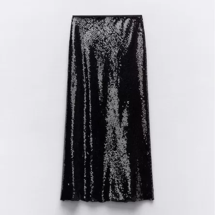 Women's beaded midi skirt with sequin half skirt