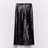Women's beaded midi skirt with sequin half skirt