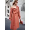 Double Woolen Coat Woman's Upmarket Coat One Shoulder Overcoat