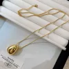 French retro European and American niche design egg-shaped water drop pendant necklace minimalist advanced cold style silver egg