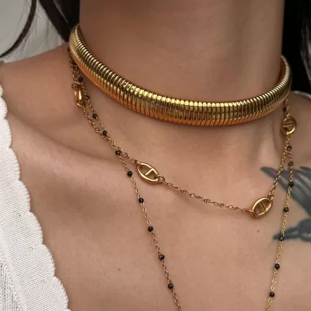INS Titanium Steel Gypsy Elastic Choker Gold and Silver Necklace