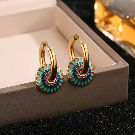 Retro painted daisy patterned titanium steel non fading jewelry set for women's necklaces