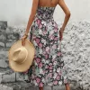 Smocked Printed Halter Neck Midi Dress