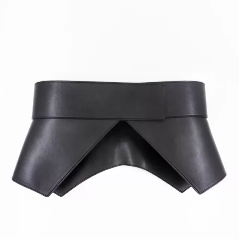 Geometrically designed wide waist closure corset leather belt
