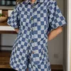 Checkered Button Up Half Sleeve Top and Shorts Set
