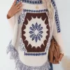Fringe Geometric Long Sleeve Poncho
