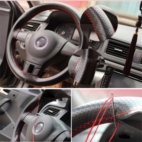 Braid On Steering Wheel Cover With Needles and Thread Artificial leather Diameter 38cm