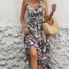 Smocked Printed Halter Neck Midi Dress