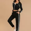 Drawstring Side Stripe Zip Up Hooded Top and Pants Set