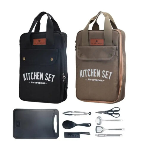 Camping Kitchen Set 8pcs Outdoor Cookware Kit Stainless Steel Travel Set And Utensil Organizer Storage bag