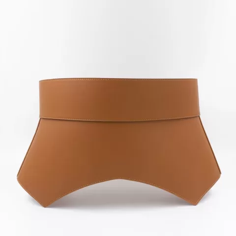 Geometrically designed wide waist closure corset leather belt