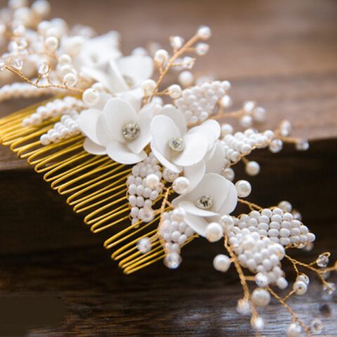 Queenco Gold Bridal Hair Comb Pearl Beads Wedding Hair Accessories