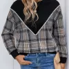 Plaid Round Neck Long Sleeve Sweatshirt