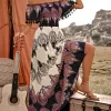 Tassel Printed Off Shoulder Short Sleeve Dress