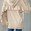 Sports and leisure personalized hooded ruffled long sleeved solid color hoodie for women