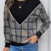 Plaid Round Neck Long Sleeve Sweatshirt