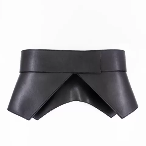 Geometrically designed wide waist closure corset leather belt
