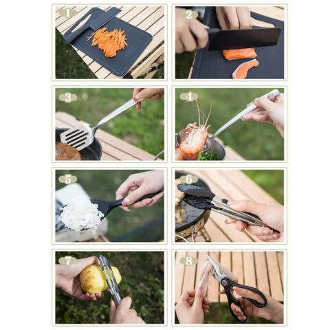Camping Kitchen Set 8pcs Outdoor Cookware Kit Stainless Steel Travel Set And Utensil Organizer Storage bag
