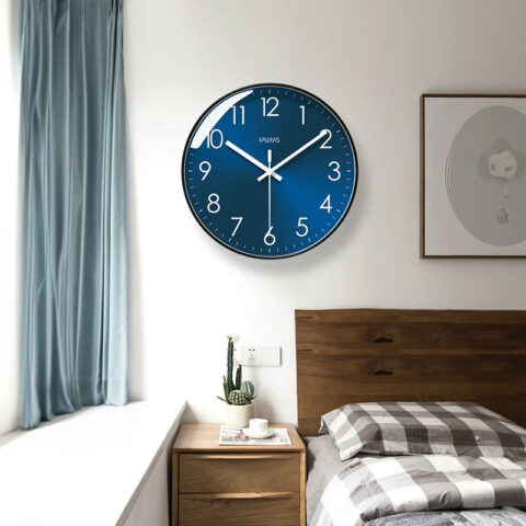 10/12 - inch modern wall clock. Its silent quartz makes it perfect for living rooms.