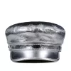 Spring  Korean Fashion Unisex Flat Top Genuine Leather Navy Hat