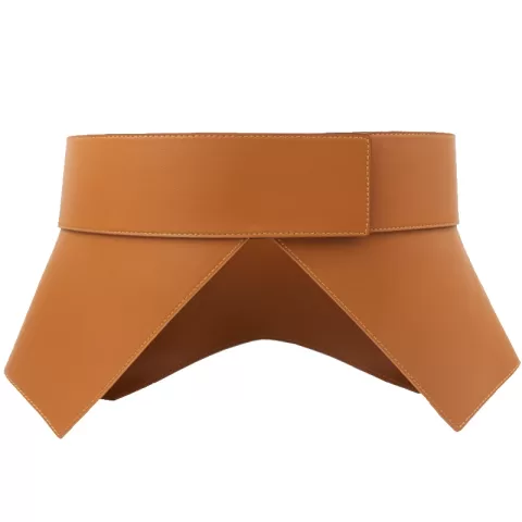 Geometrically designed wide waist closure corset leather belt