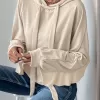 Sports and leisure personalized hooded ruffled long sleeved solid color hoodie for women