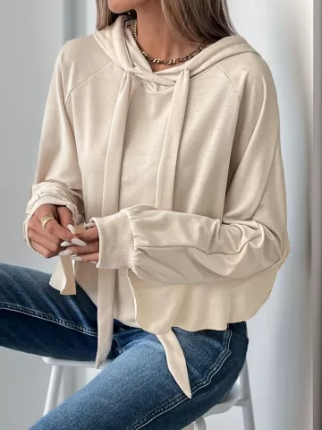 Sports and leisure personalized hooded ruffled long sleeved solid color hoodie for women