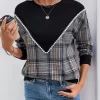 Plaid Round Neck Long Sleeve Sweatshirt