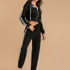 Drawstring Side Stripe Zip Up Hooded Top and Pants Set