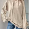 Sports and leisure personalized hooded ruffled long sleeved solid color hoodie for women