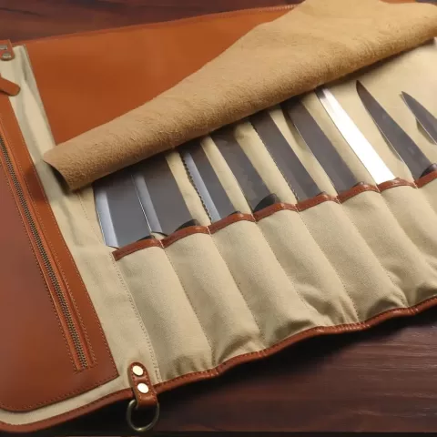 Kitchen Chef Knife Bag Roll Bag Synthetic Leather with 10 Pockets