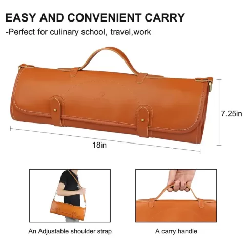 Kitchen Chef Knife Bag Roll Bag Synthetic Leather with 10 Pockets