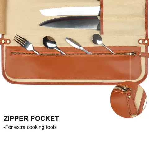 Kitchen Chef Knife Bag Roll Bag Synthetic Leather with 10 Pockets