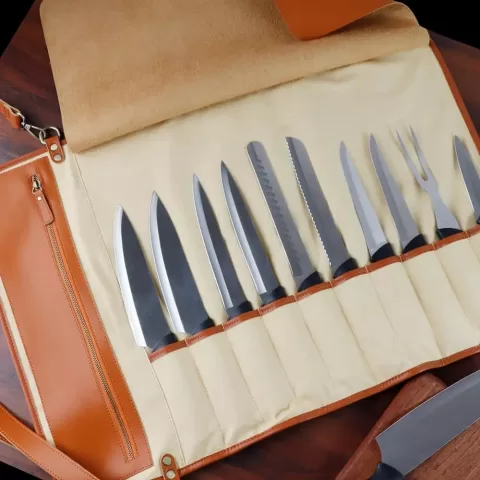 Kitchen Chef Knife Bag Roll Bag Synthetic Leather with 10 Pockets