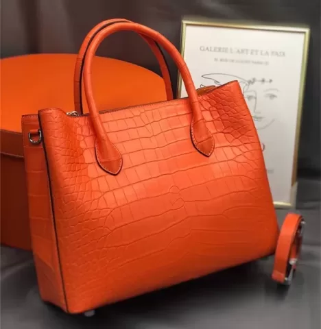 Authentic Crocodile Skin Lady Yellow Working Purse Genuine Alligator Leather Female Totes Handbag Women'S Large Shoulder Bag
