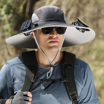 Solar Powered Fan Hat for Men and Women - Outdoor Fishing Hat with Fan, Wide Brim Sun Hat for Camping and Working