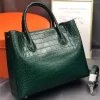Authentic Crocodile Skin Lady Yellow Working Purse Genuine Alligator Leather Female Totes Handbag Women'S Large Shoulder Bag