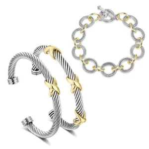 Aprilery 3PCS Twisted Cable Bracelet and Chain Trendy - Cuff Knot Vintage Bracelets Jewelry