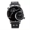Unique Double Time Zone Men'S Sports Quartz Watch with PU Leather Strap
