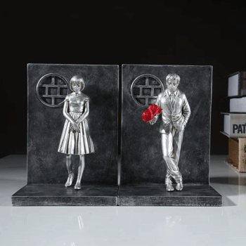 2Pcs Bookends Resin Banksy Book Ends Bookshelf 3D Figure Mold Books End Miniature Figurine Decorative Book Holder Sujetalibros