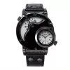 Unique Double Time Zone Men'S Sports Quartz Watch with PU Leather Strap
