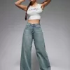 Washed Wide-Leg Jeans with Slanted Pockets Baggy Jeans