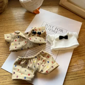 For 17Cm Labubu Stylish Outfit Clothes Khaki Suit Hat Set Labubu Outfit Accessories Labubu Ropa Idol Doll'S Clothes