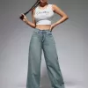 Washed Wide-Leg Jeans with Slanted Pockets Baggy Jeans